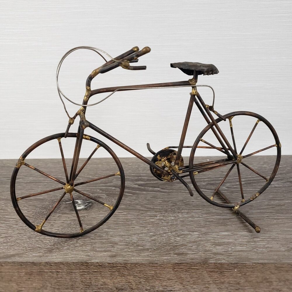 Metal Wire Bicycle Sculpture Figurine Cruiser Road Bike Desk Art Decor